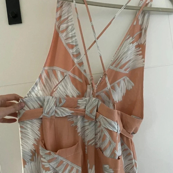 💚Nightwalker | Jumpsuit Romper- Peachy pink & white with tropical print - Small - Picture 5 of 8